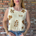 Upcycled Ivory Leaf Embroidered Tank by Casa Grace