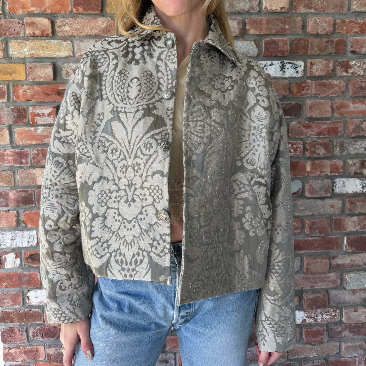 Upcycled Silver Jacquard Jacket by Casa Grace