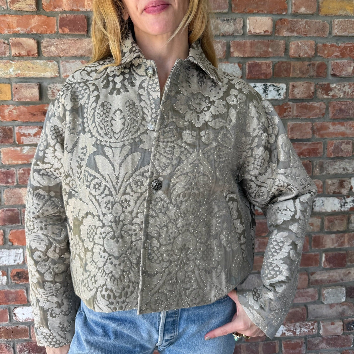 Upcycled Silver Jacquard Jacket by Casa Grace
