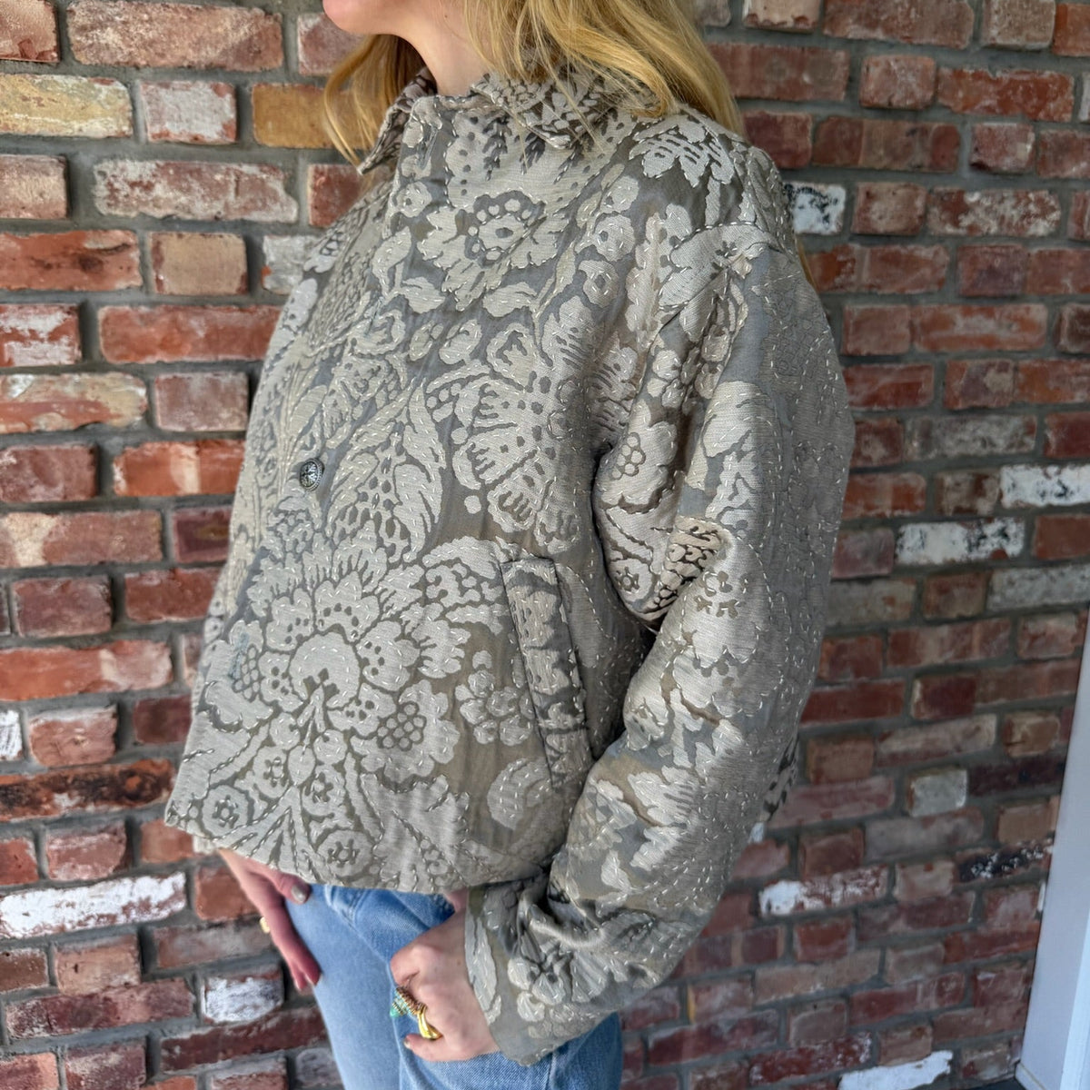 Upcycled Silver Jacquard Jacket by Casa Grace