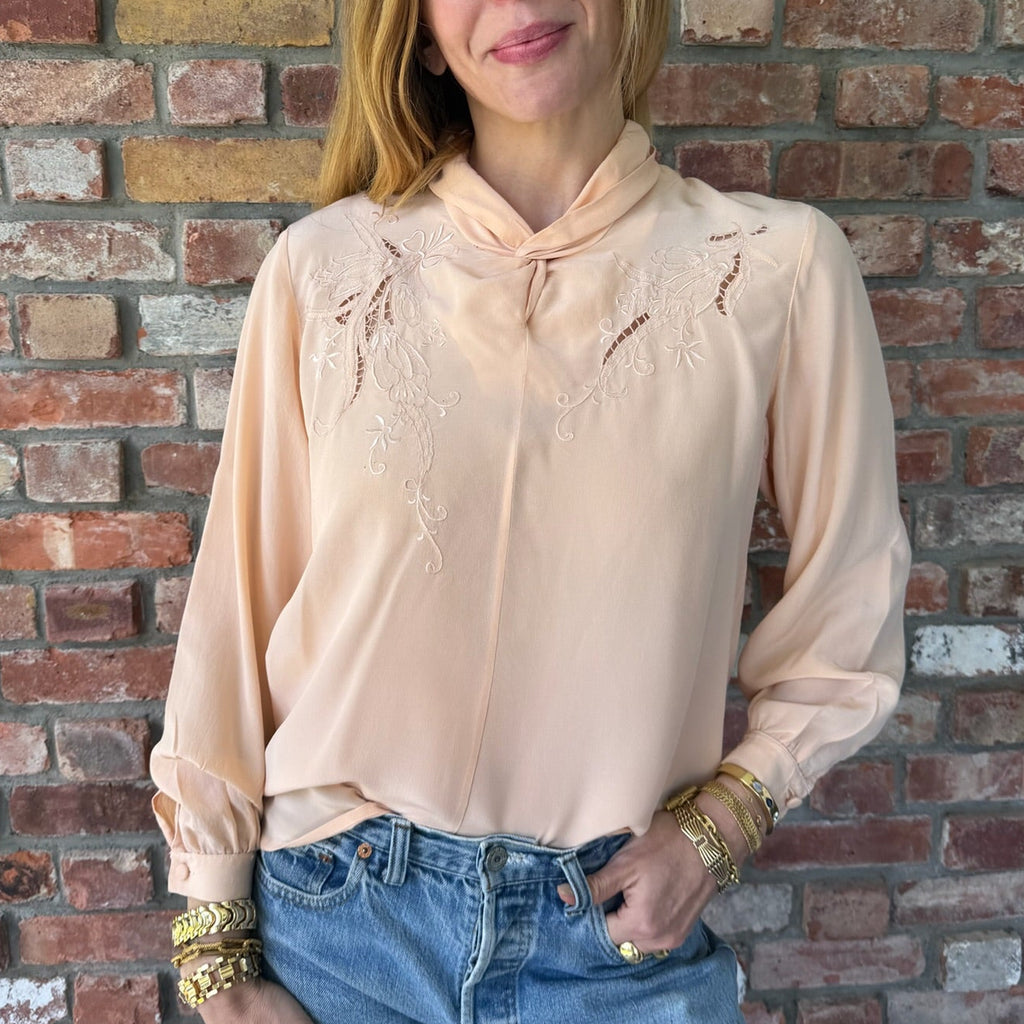 1940s Peach Silk Blouse