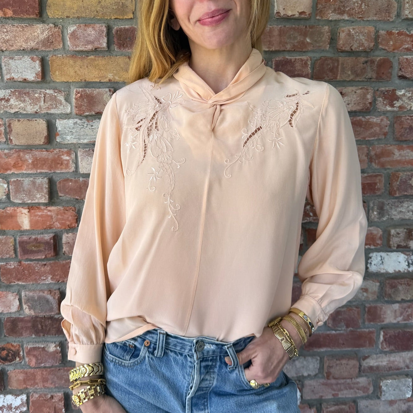 1940s Peach Silk Blouse