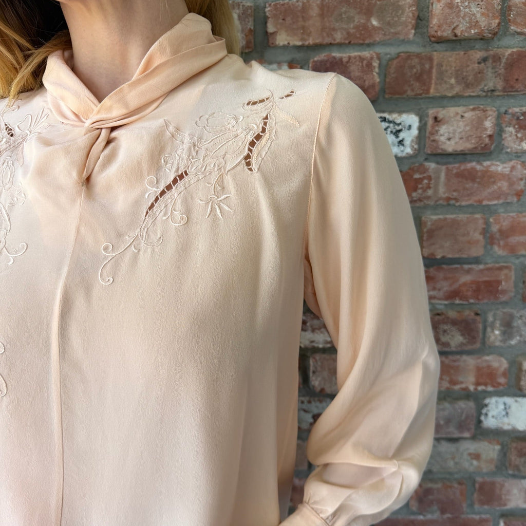 1940s Peach Silk Blouse