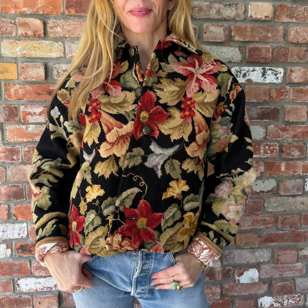 Upcycled French Needlepoint Jacket by Casa Grace