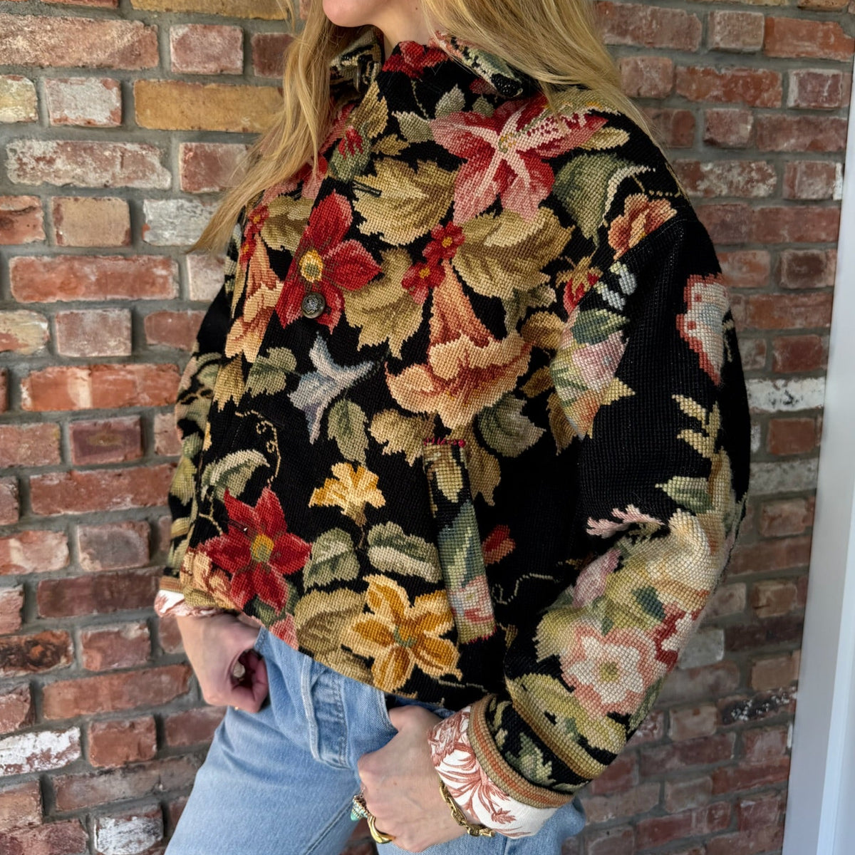 Upcycled French Needlepoint Jacket by Casa Grace