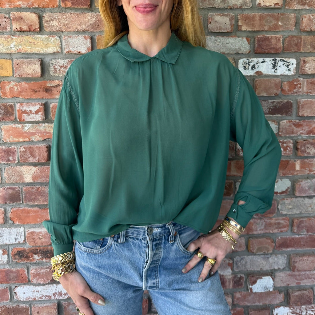 Late 1970s - Early 1980s Chloé Sheer Jade Blouse