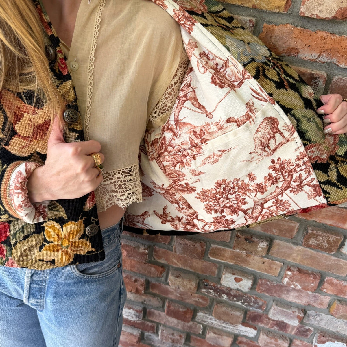 Upcycled French Needlepoint Jacket by Casa Grace