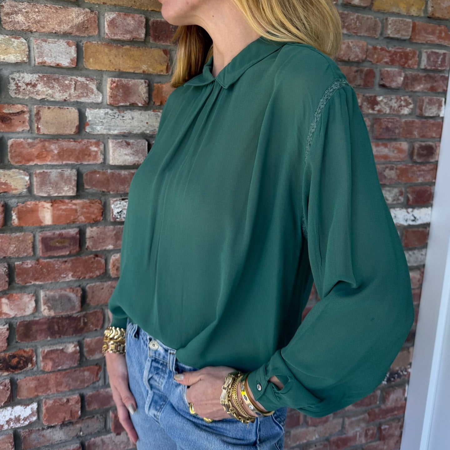 Late 1970s - Early 1980s Chloé Sheer Jade Blouse