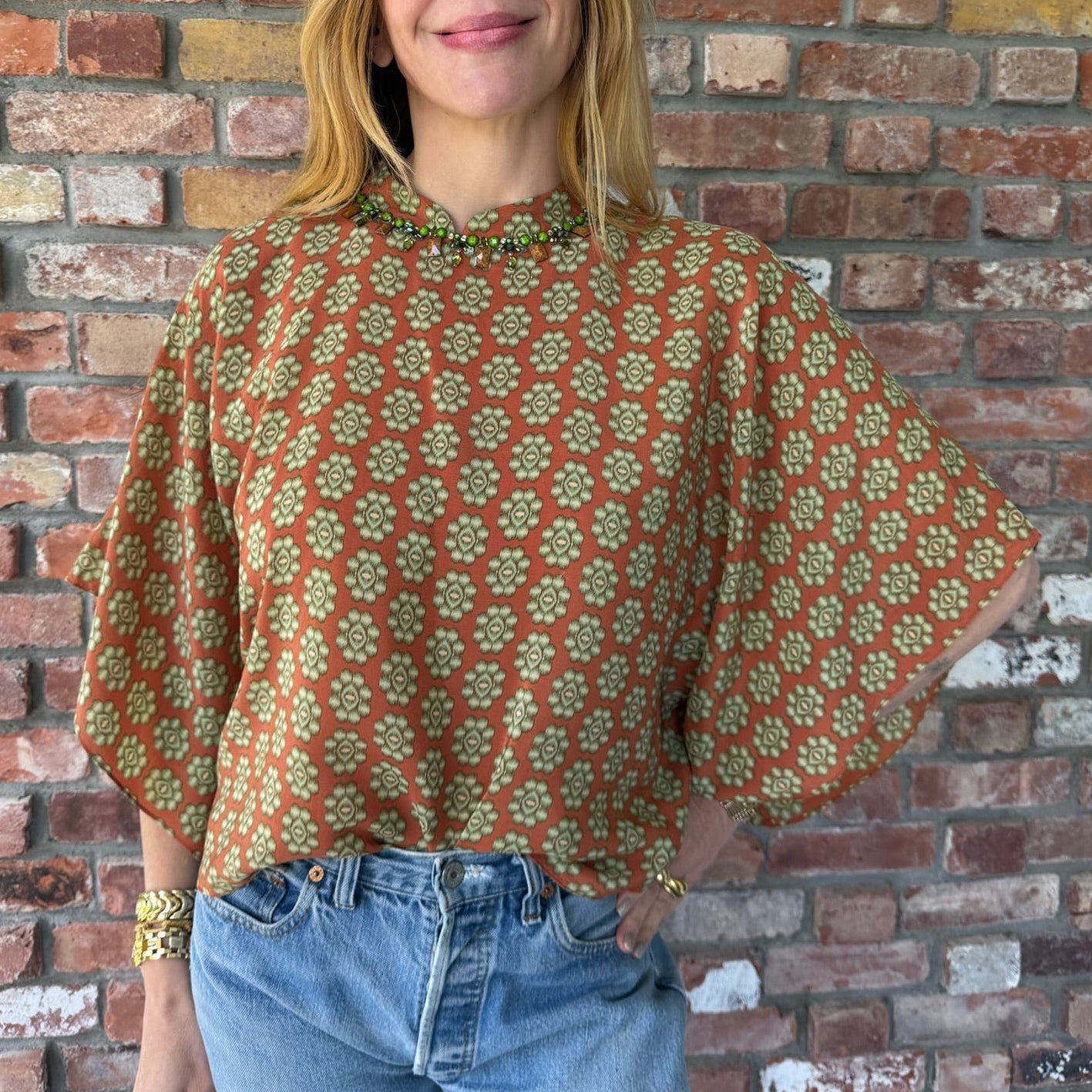Late 1960s - Early 1970s Butterfly Sleeved Floral Blouse