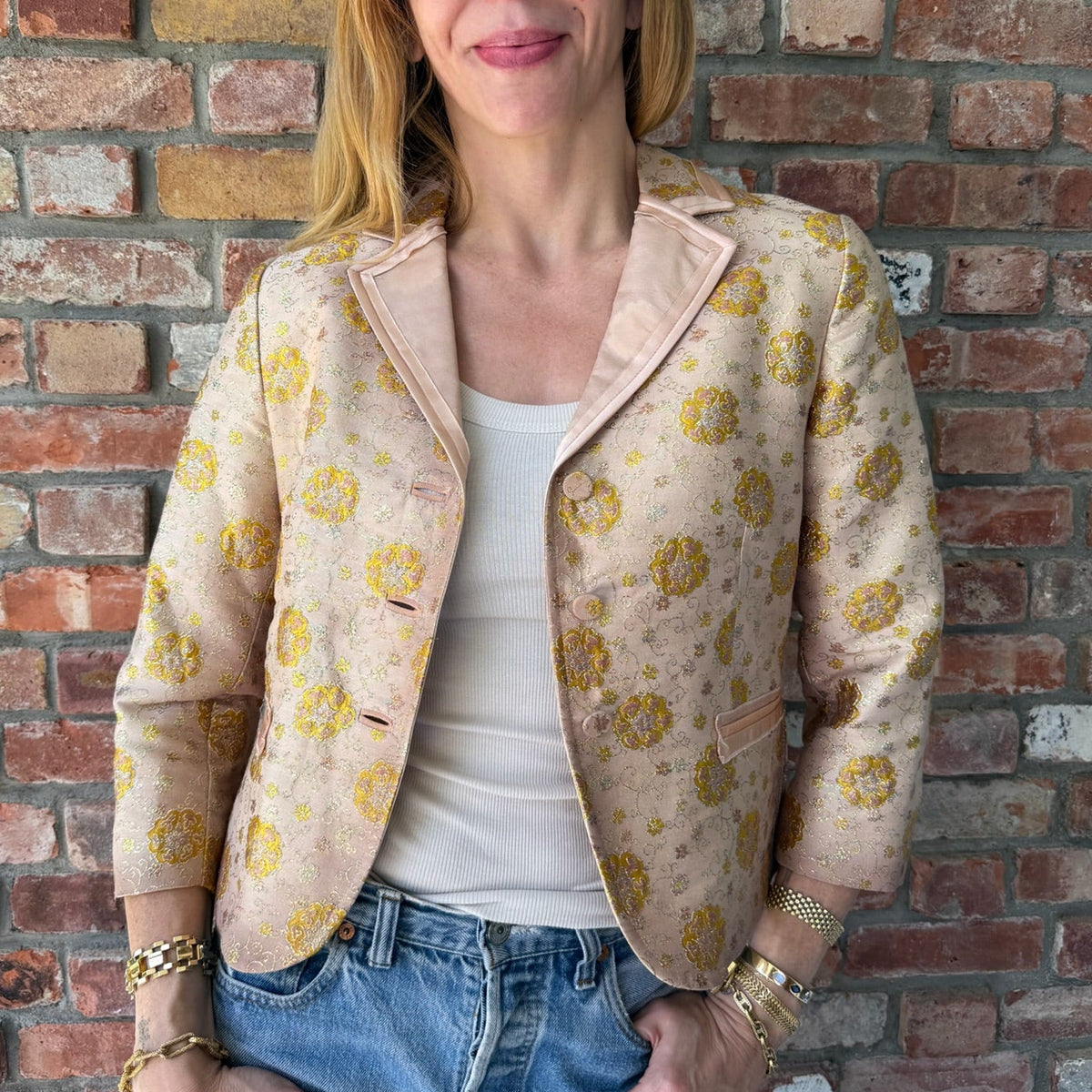 1990s Prada Metallic Floral Brocade Blazer Jacket