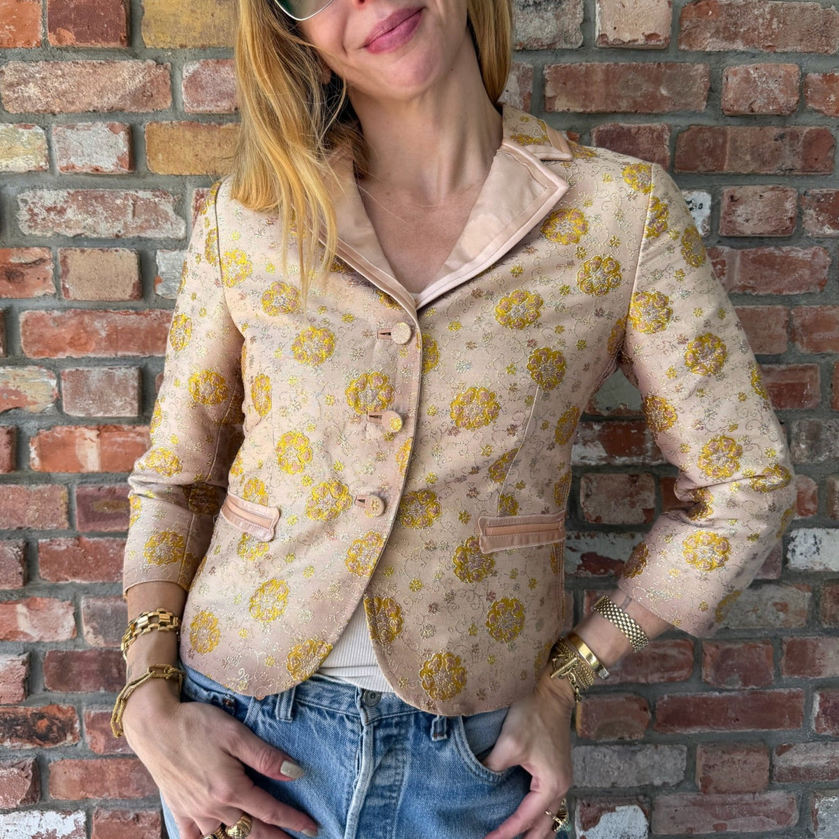 1990s Prada Metallic Floral Brocade Blazer Jacket