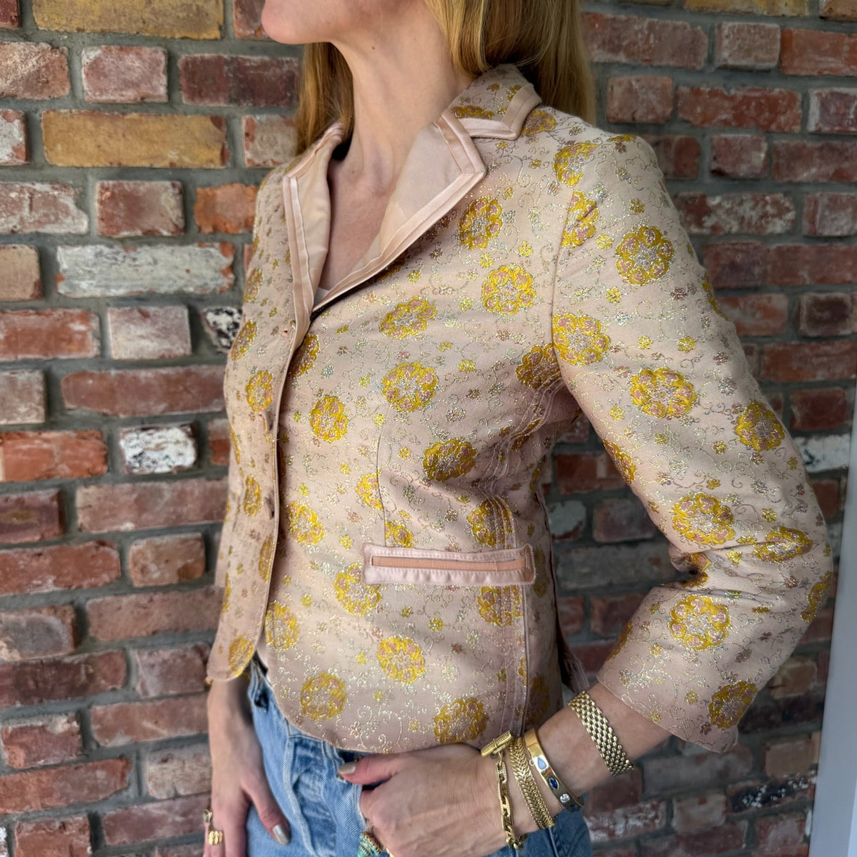 1990s Prada Metallic Floral Brocade Blazer Jacket