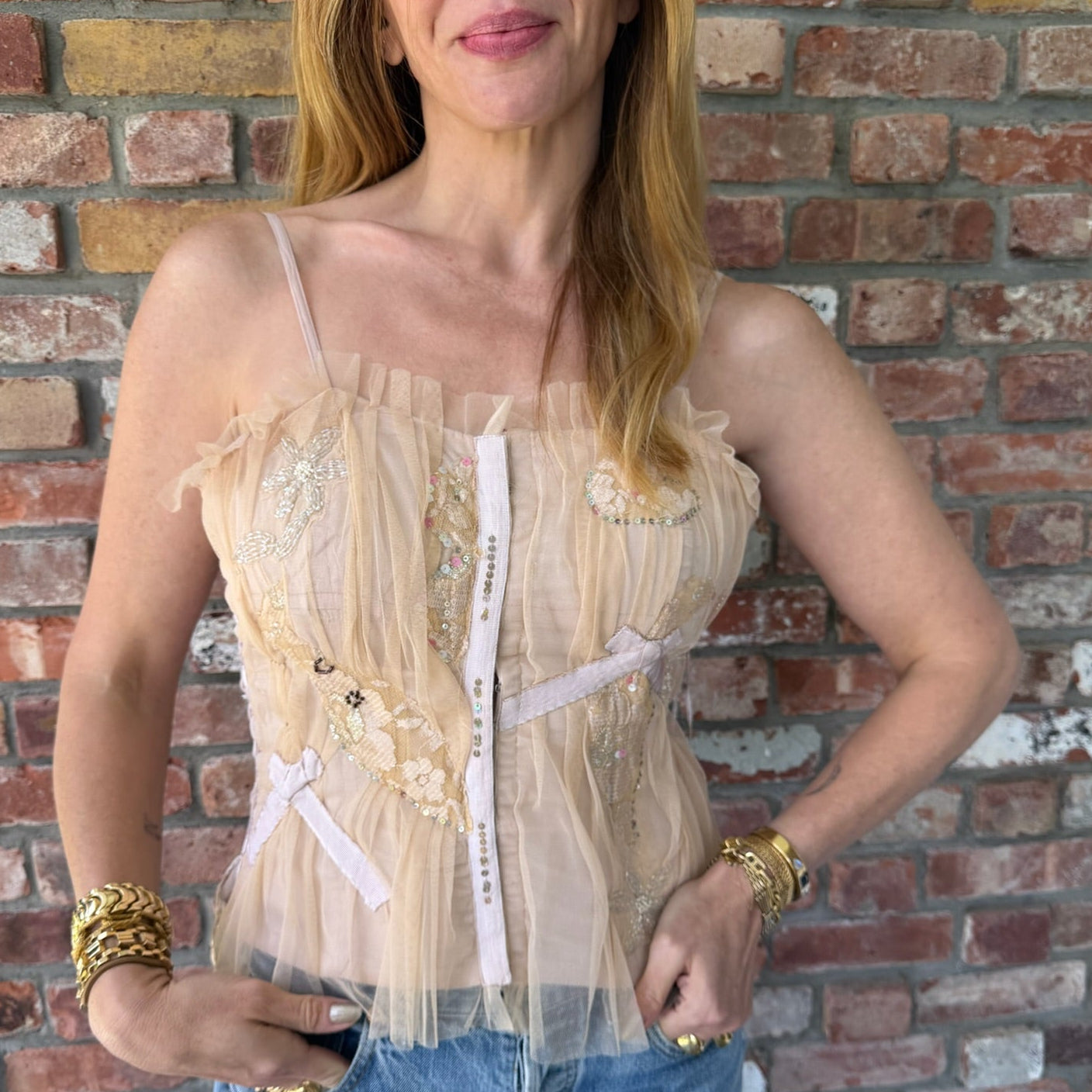 Early 2000s Embellished Blush Bustier