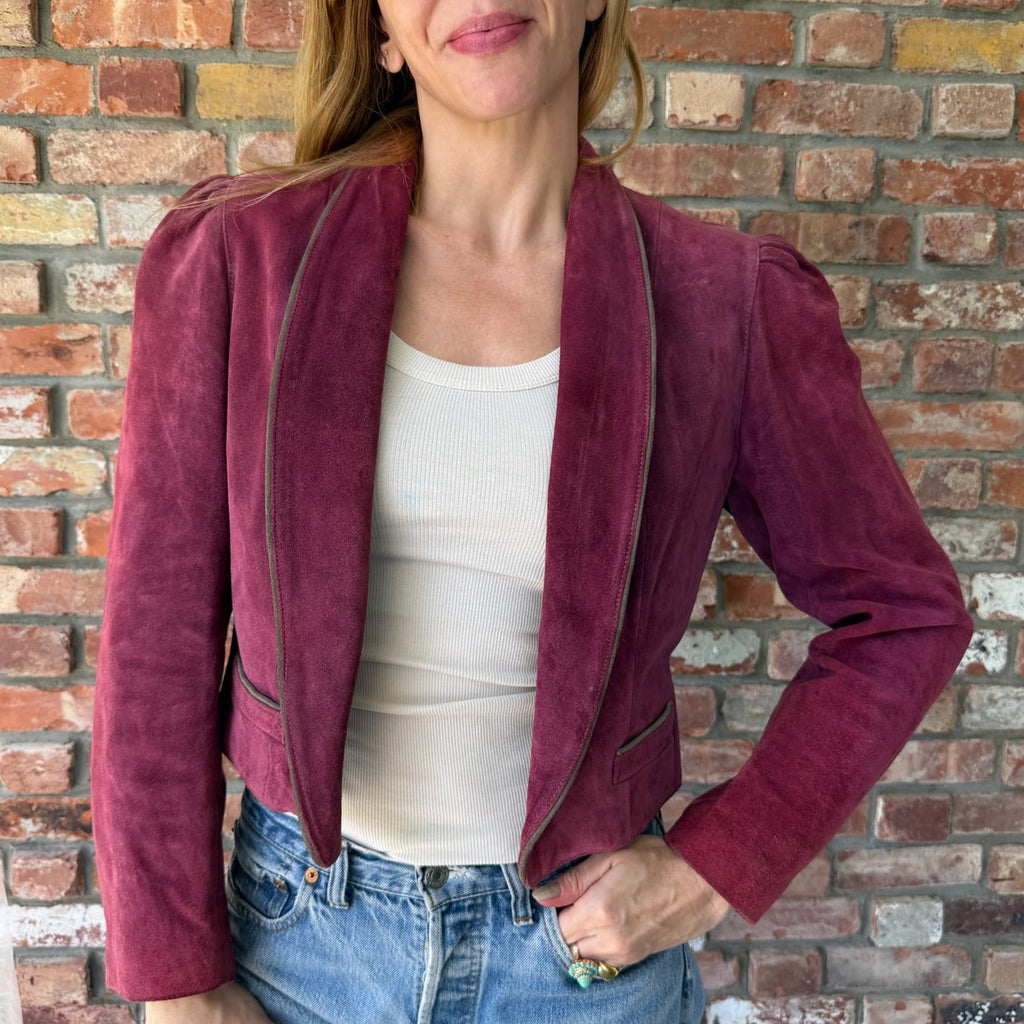 1980s Plum Purple Suede Cropped Blazer