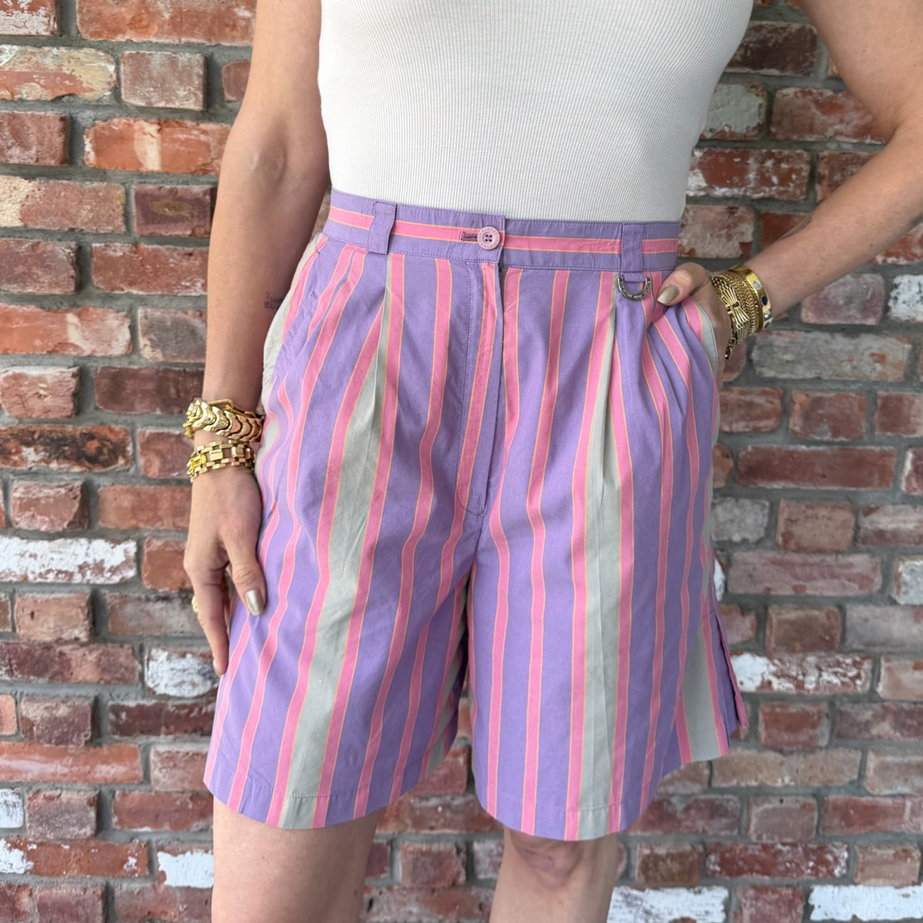 1990s Christian Dior Sport Striped Bermuda Short