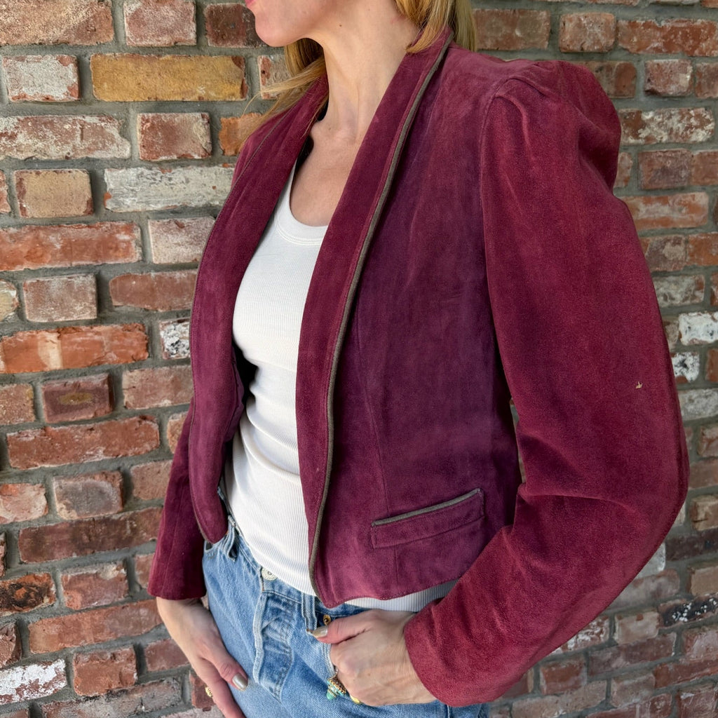 1980s Plum Purple Suede Cropped Blazer