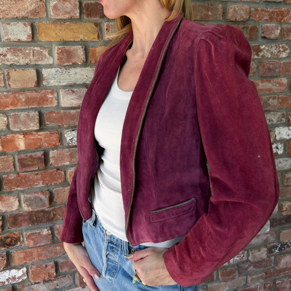 1980s Plum Purple Suede Cropped Blazer
