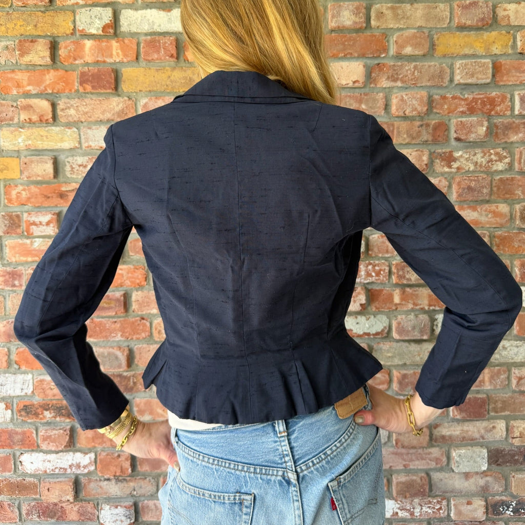 1960s Navy Silk Shantung Fitted Jacket