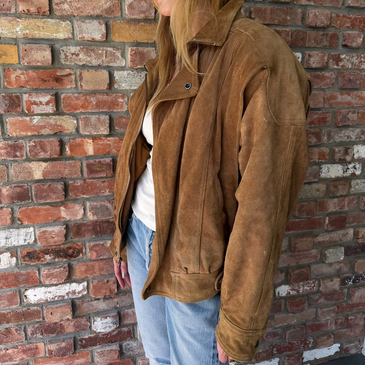 1990s Cognac Suede Leather Oversized Bomber Jacket