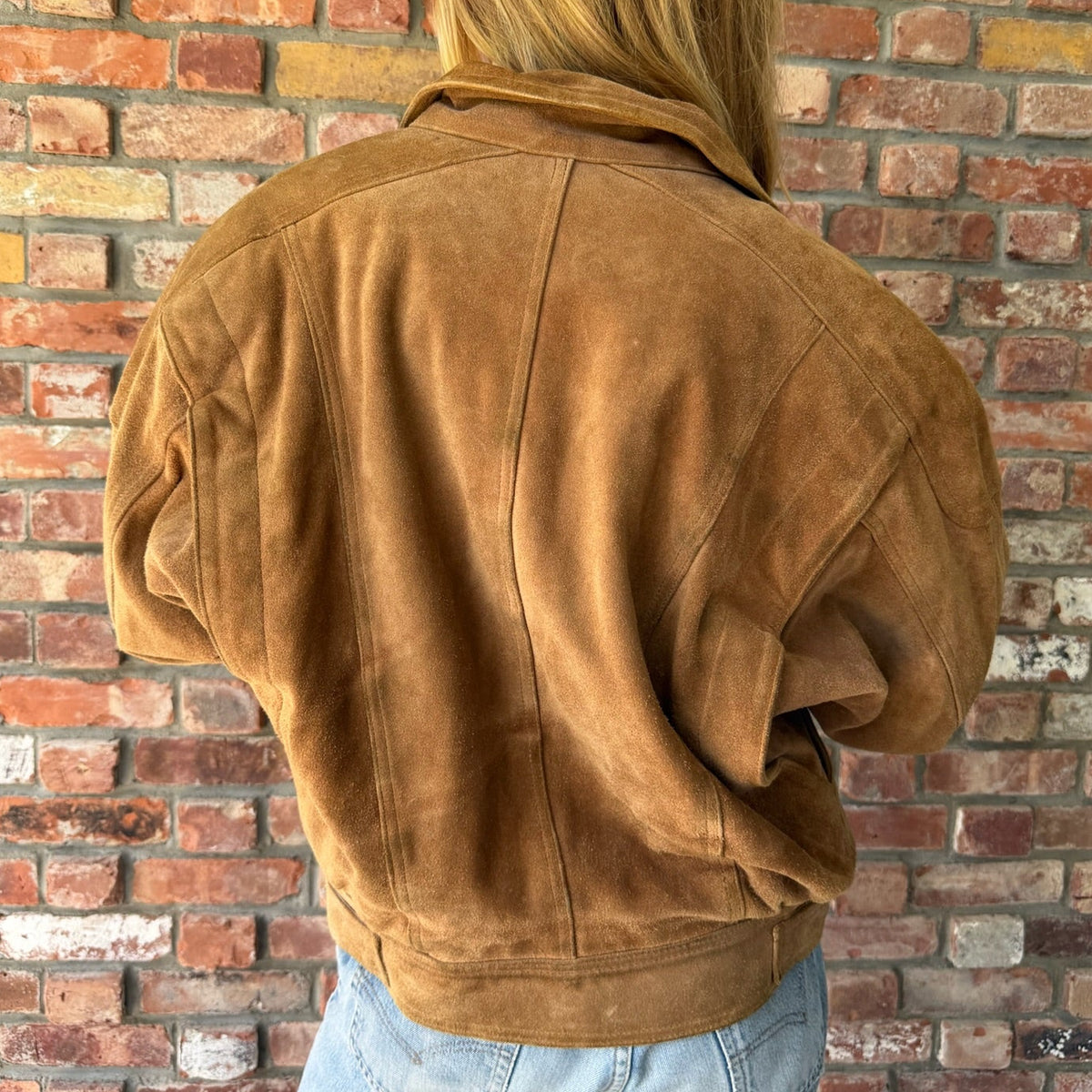 1990s Cognac Suede Leather Oversized Bomber Jacket