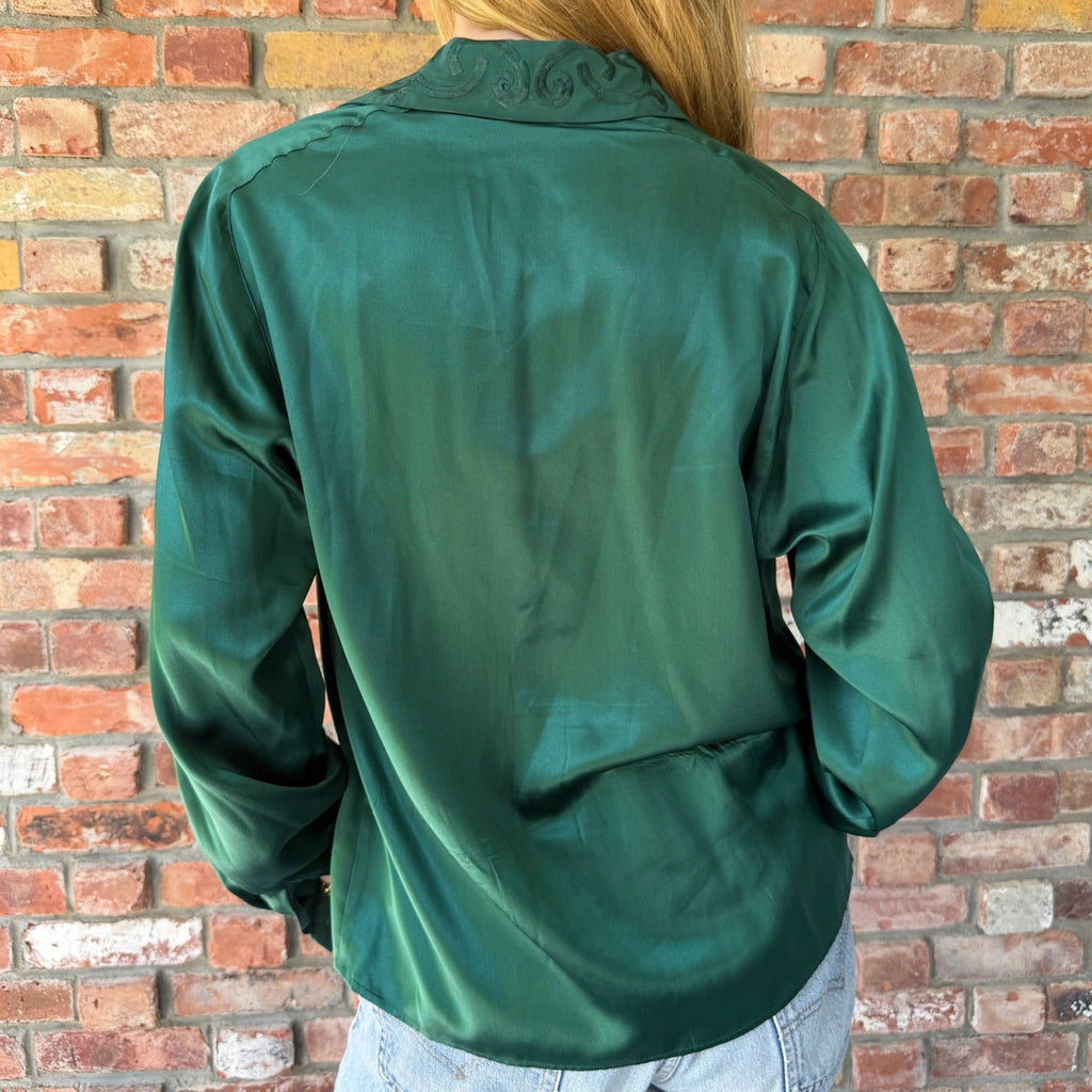 1990s Emerald Green Silk Blouse
