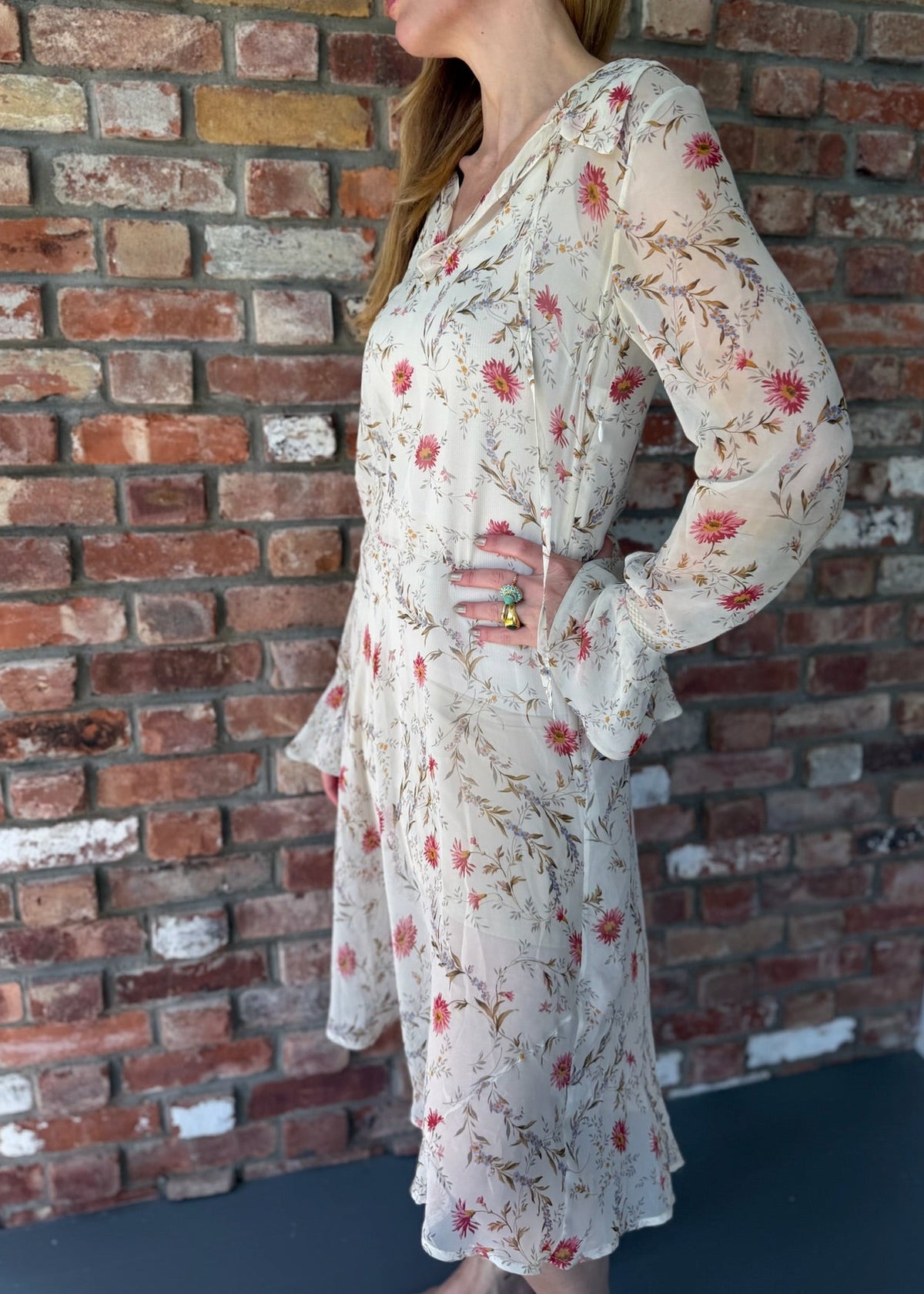 1970s Sheer Floral Midi Day Dress