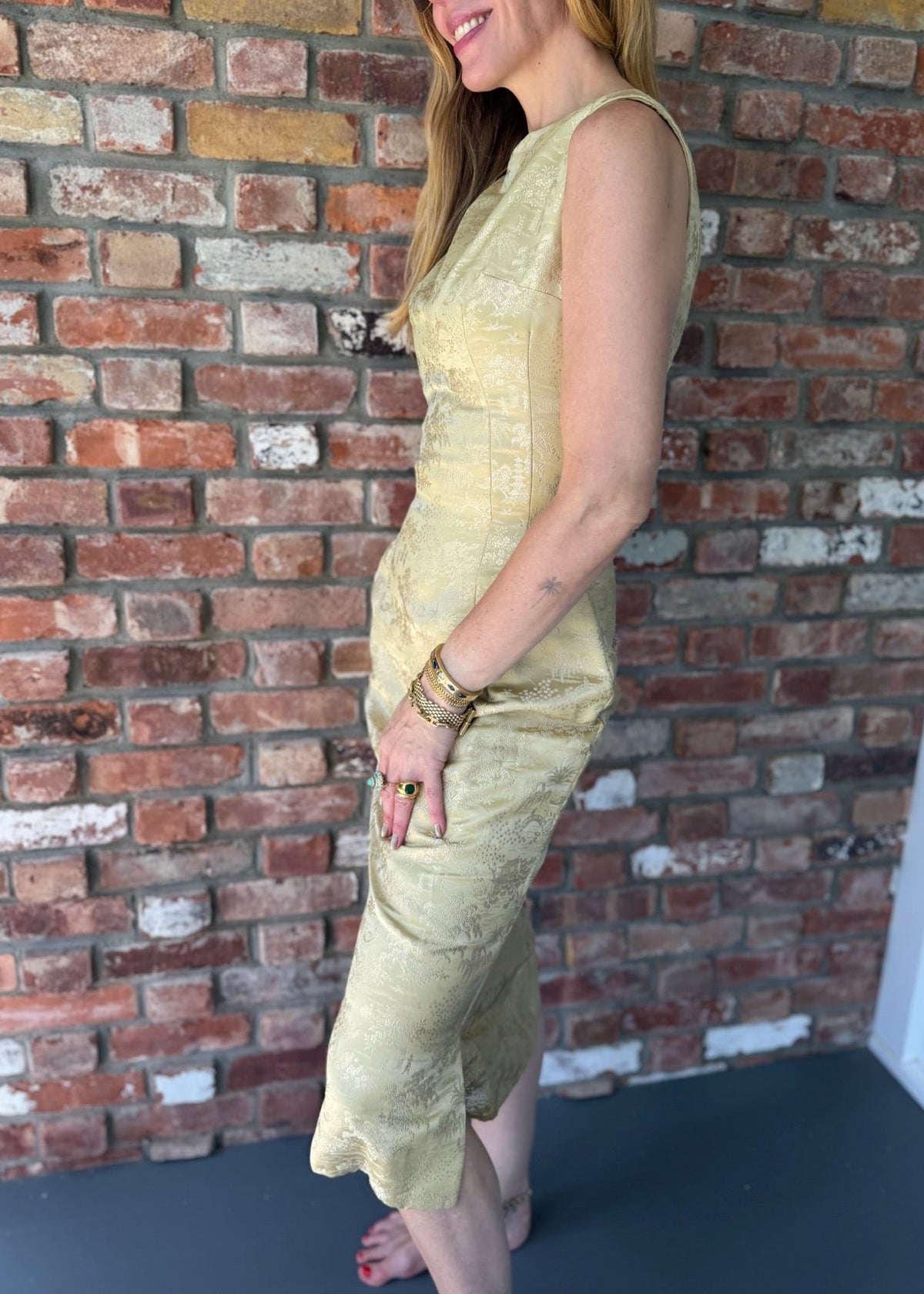 1950s-1960s Gold Asian Brocade Cocktail Dress