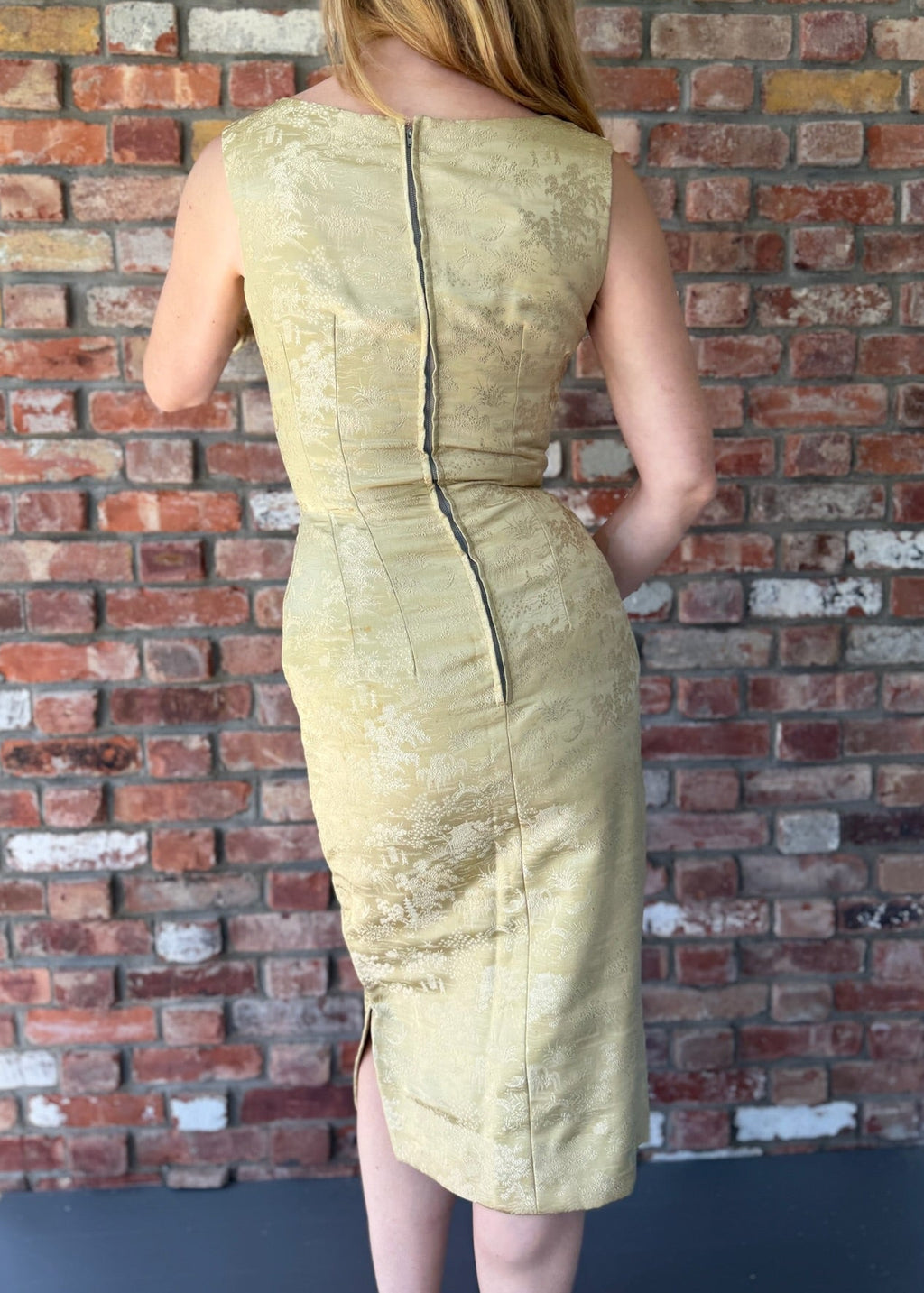 1950s-1960s Gold Asian Brocade Cocktail Dress