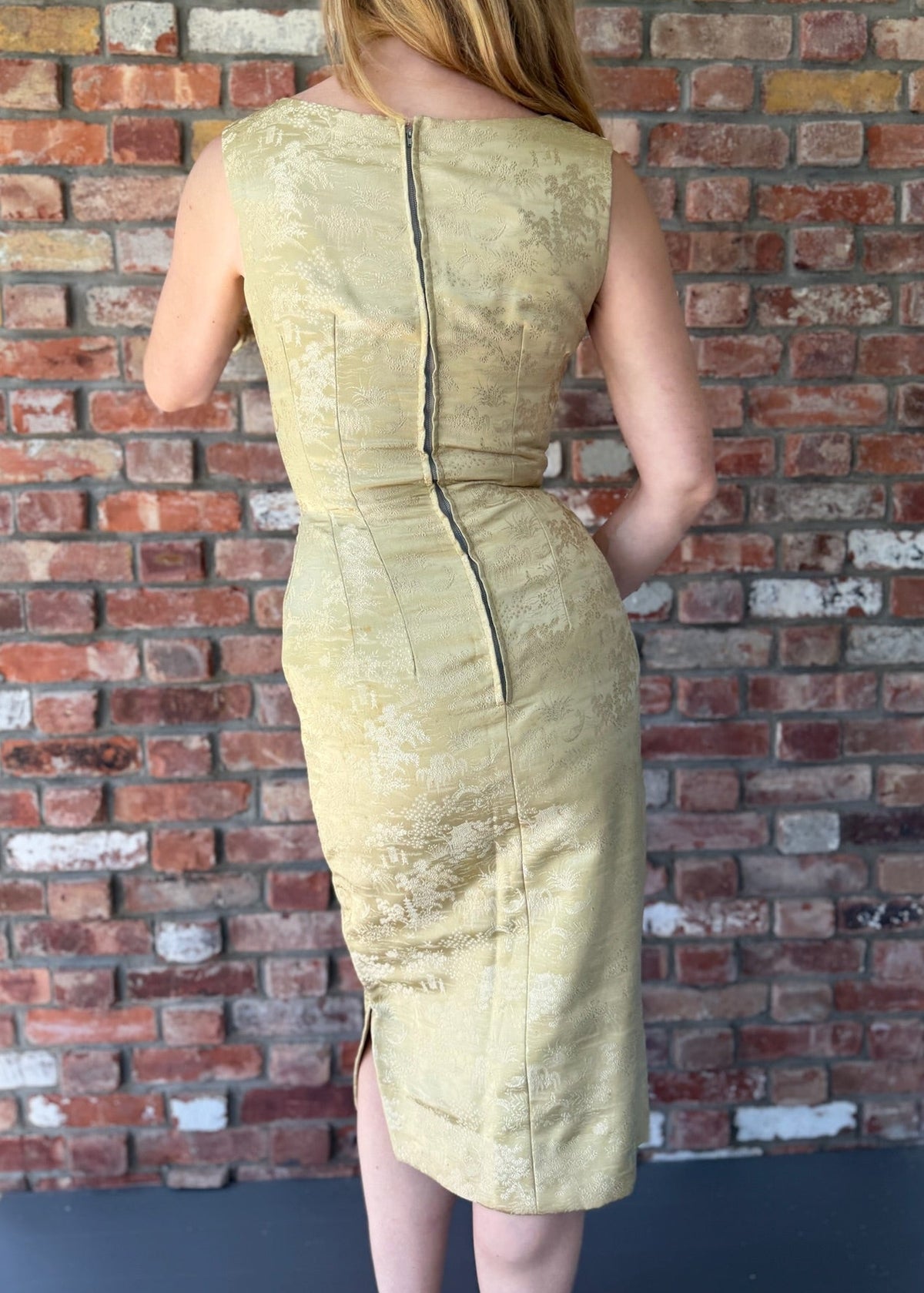 1950s-1960s Gold Asian Brocade Cocktail Dress