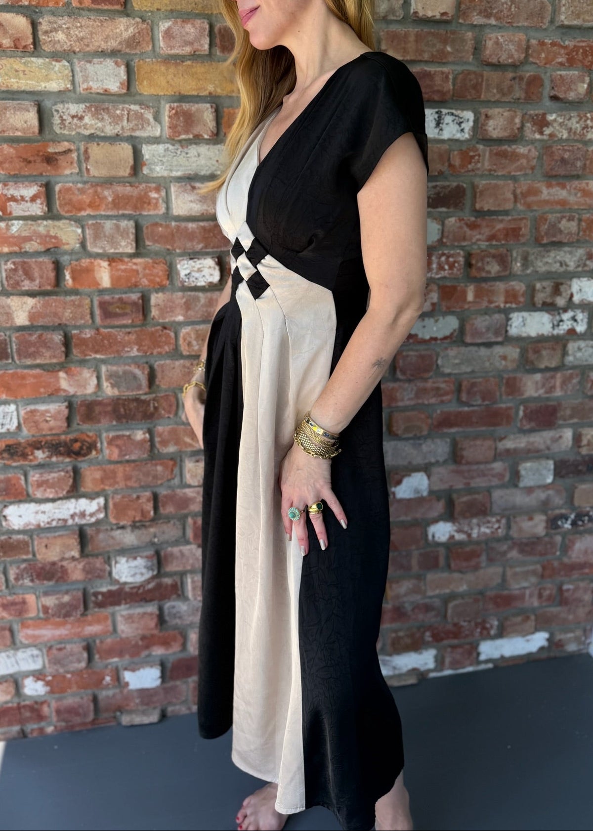 1980s - 1990s Art Deco Black Ivory Colorblock Maxi Dress