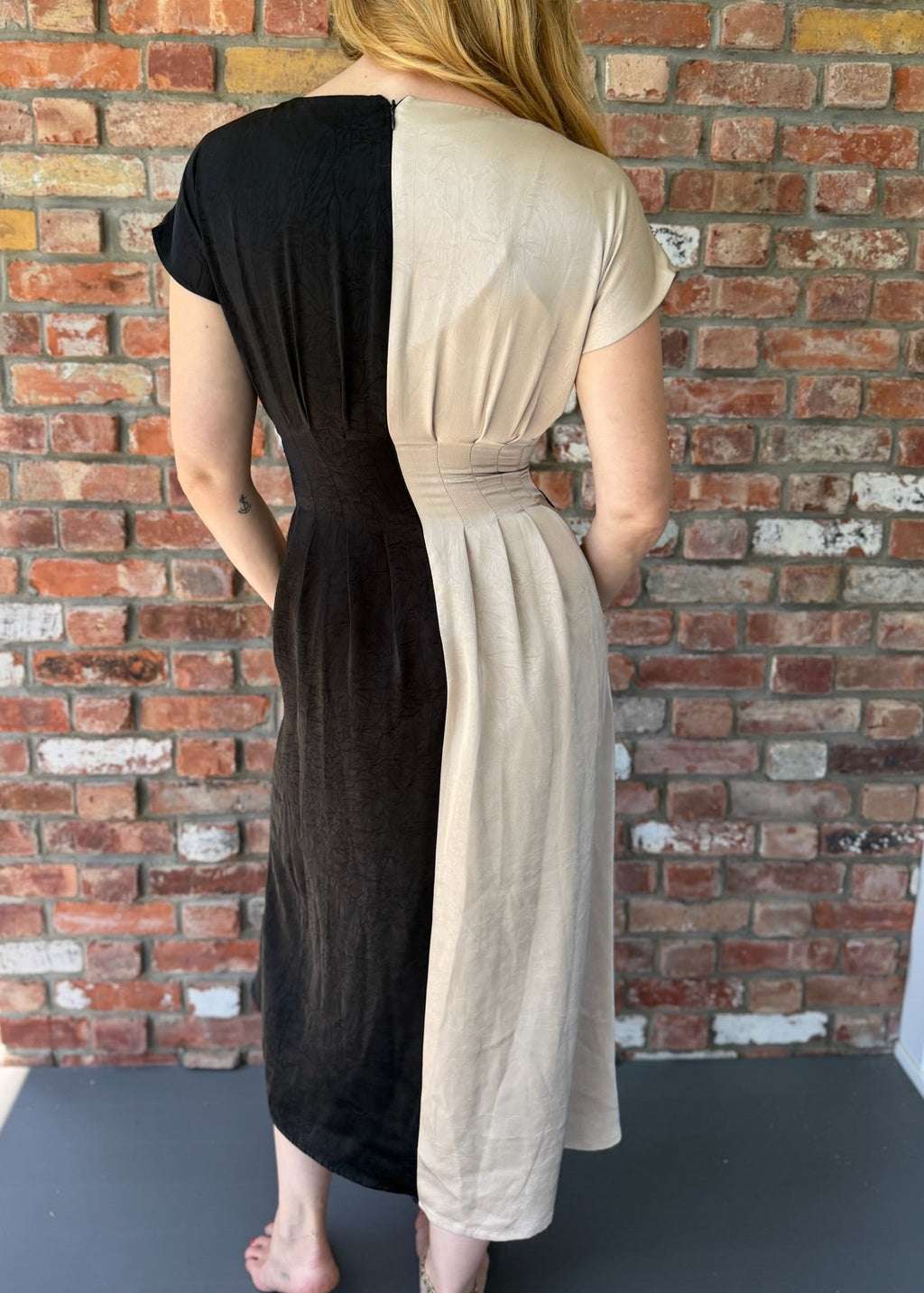 1980s - 1990s Art Deco Black Ivory Colorblock Maxi Dress
