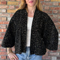 1980s Black Floral Brocade/Jacquard Kimono-Style Jacket