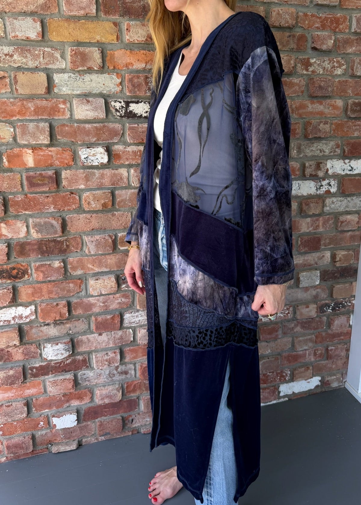 1990s Patchwork Velvet Lace Duster Cardigan