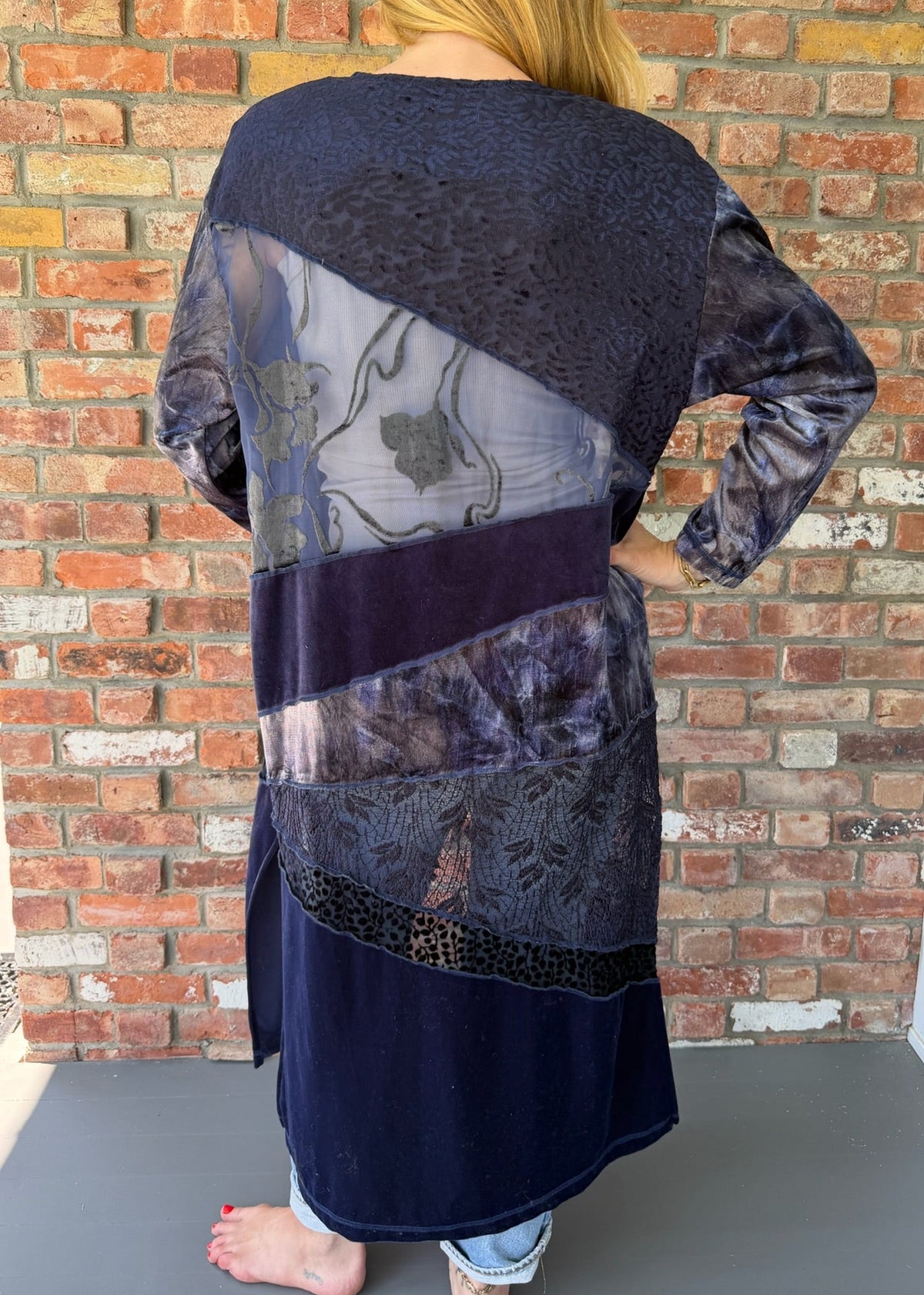1990s Patchwork Velvet Lace Duster Cardigan