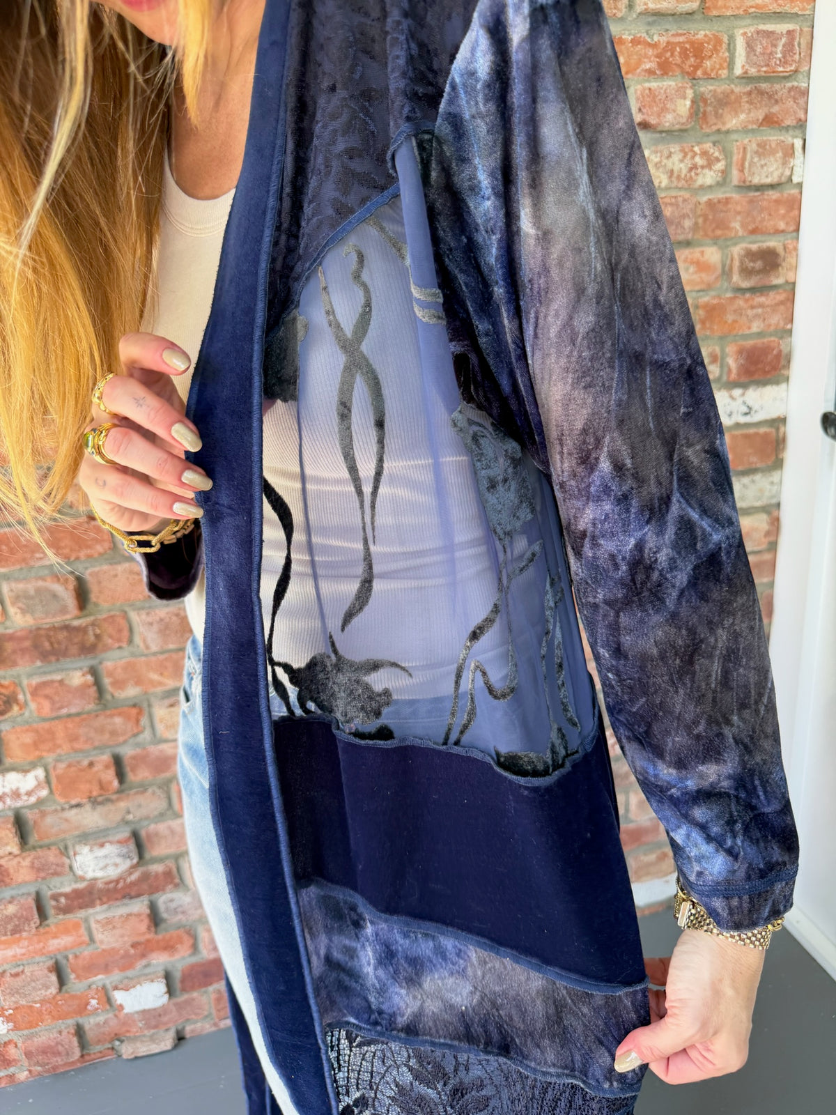 1990s Patchwork Velvet Lace Duster Cardigan