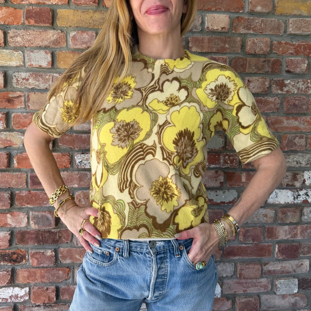 1960s-1970s Floral Angora Knit Top