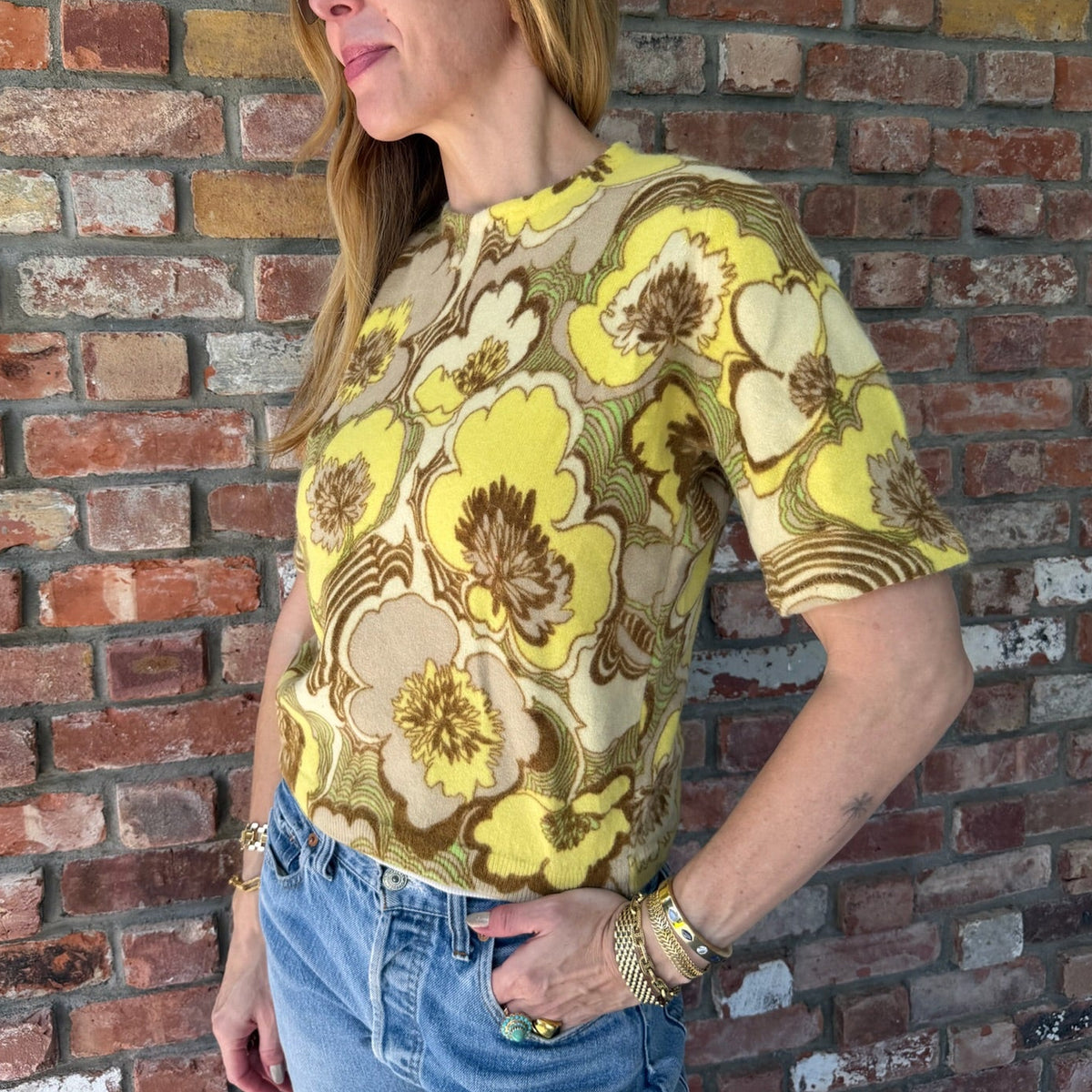 1960s-1970s Floral Angora Knit Top