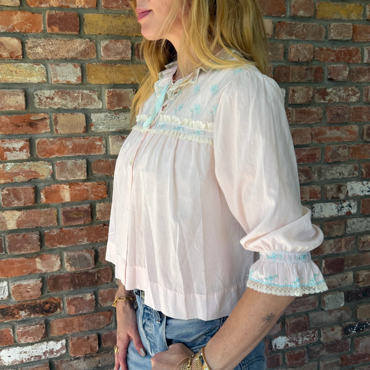 1940s-1950s Pink Sheer Bed Jacket Blouse