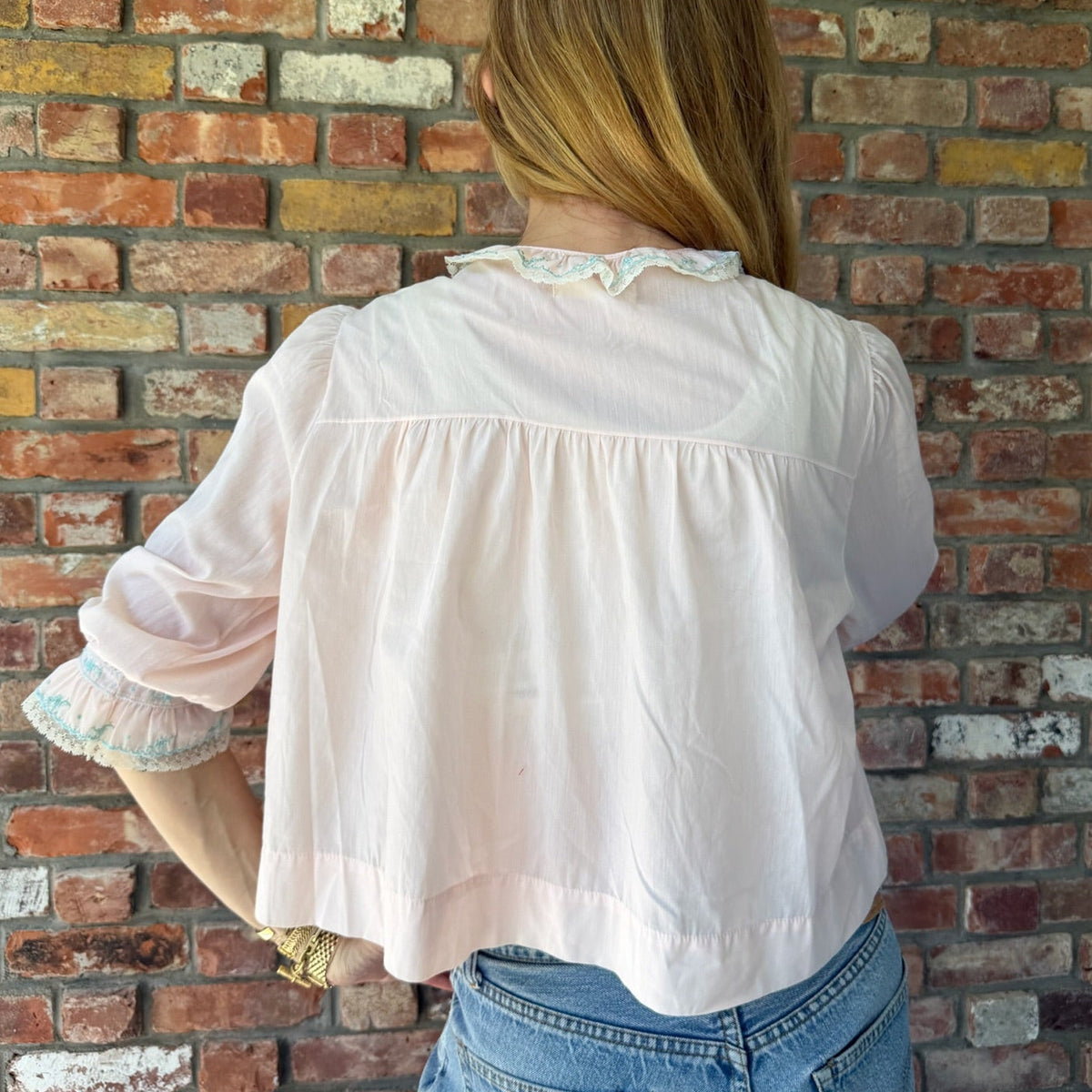 1940s-1950s Pink Sheer Bed Jacket Blouse