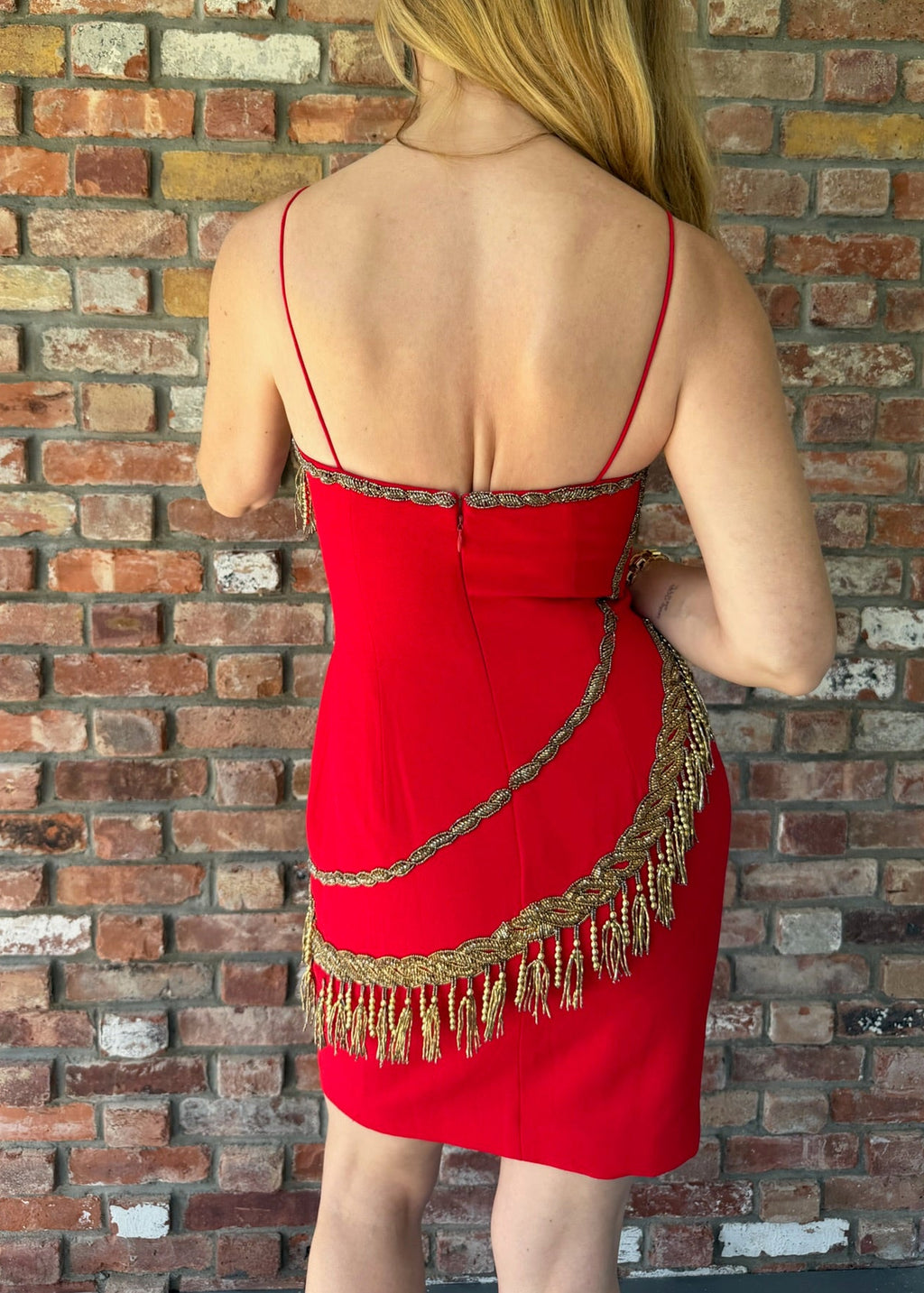 1980s-1990s Red Beaded Fringe Mini Dress