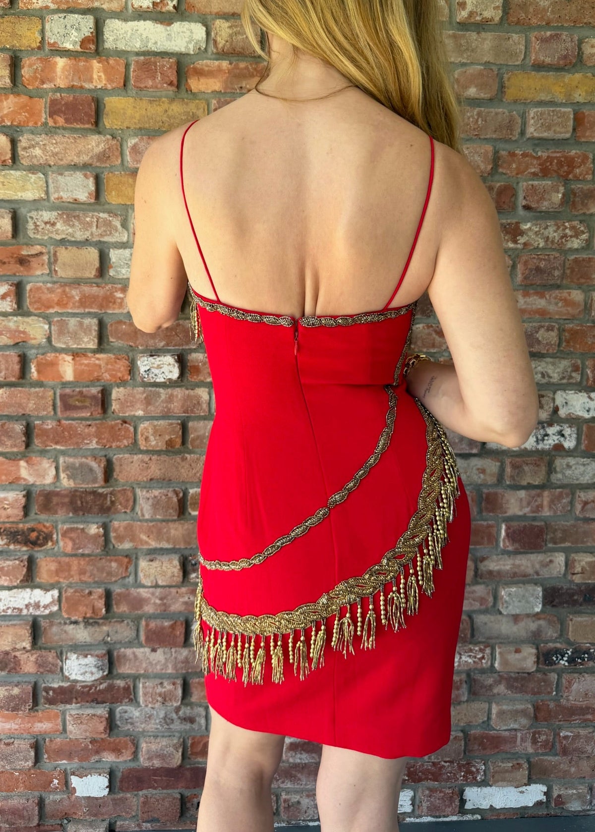 1980s-1990s Red Beaded Fringe Mini Dress