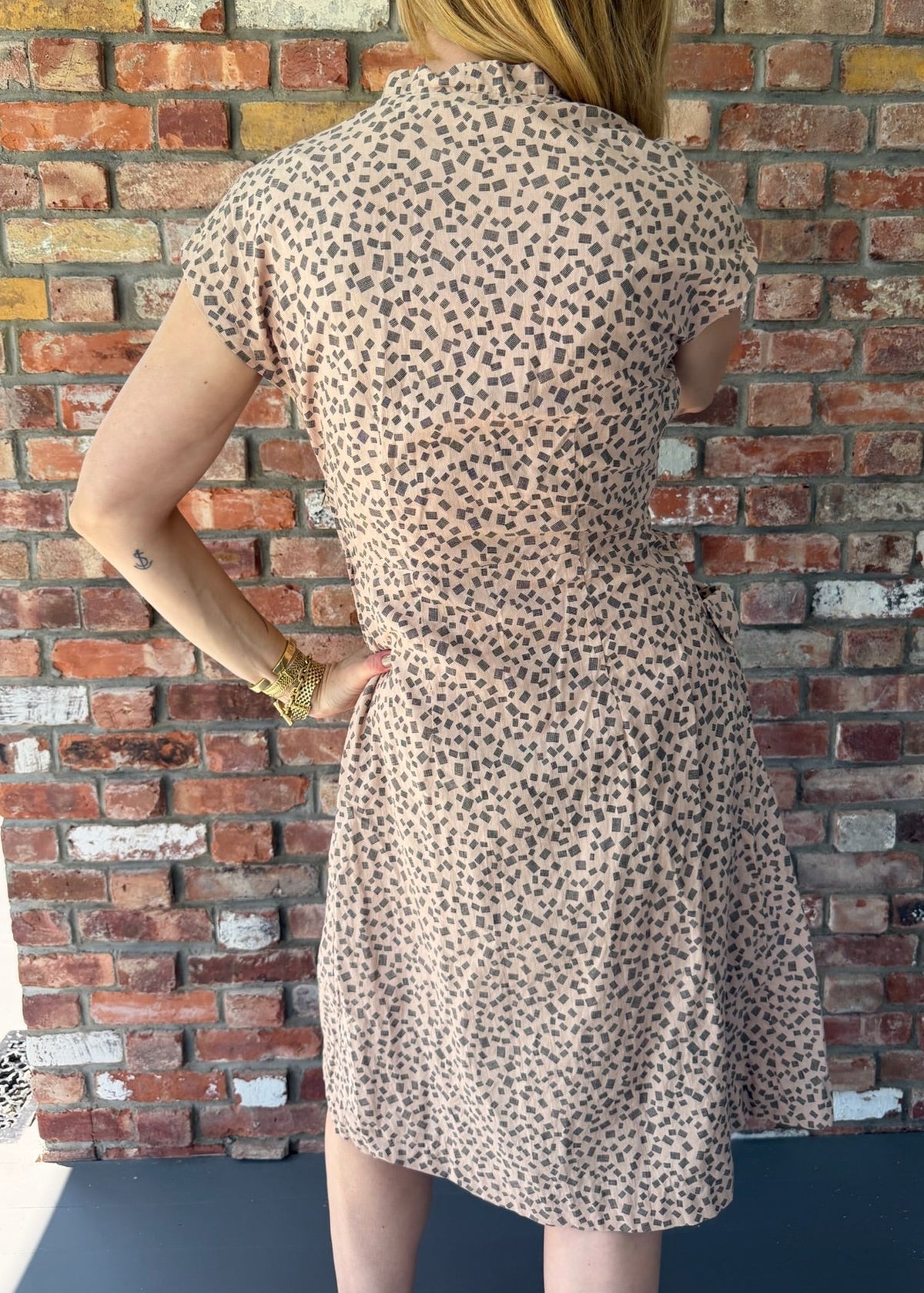 1950s Geometric Print Full Skirt Day Dress