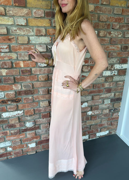 1950s to 1960s Peach Slip Gown with Lace Trim