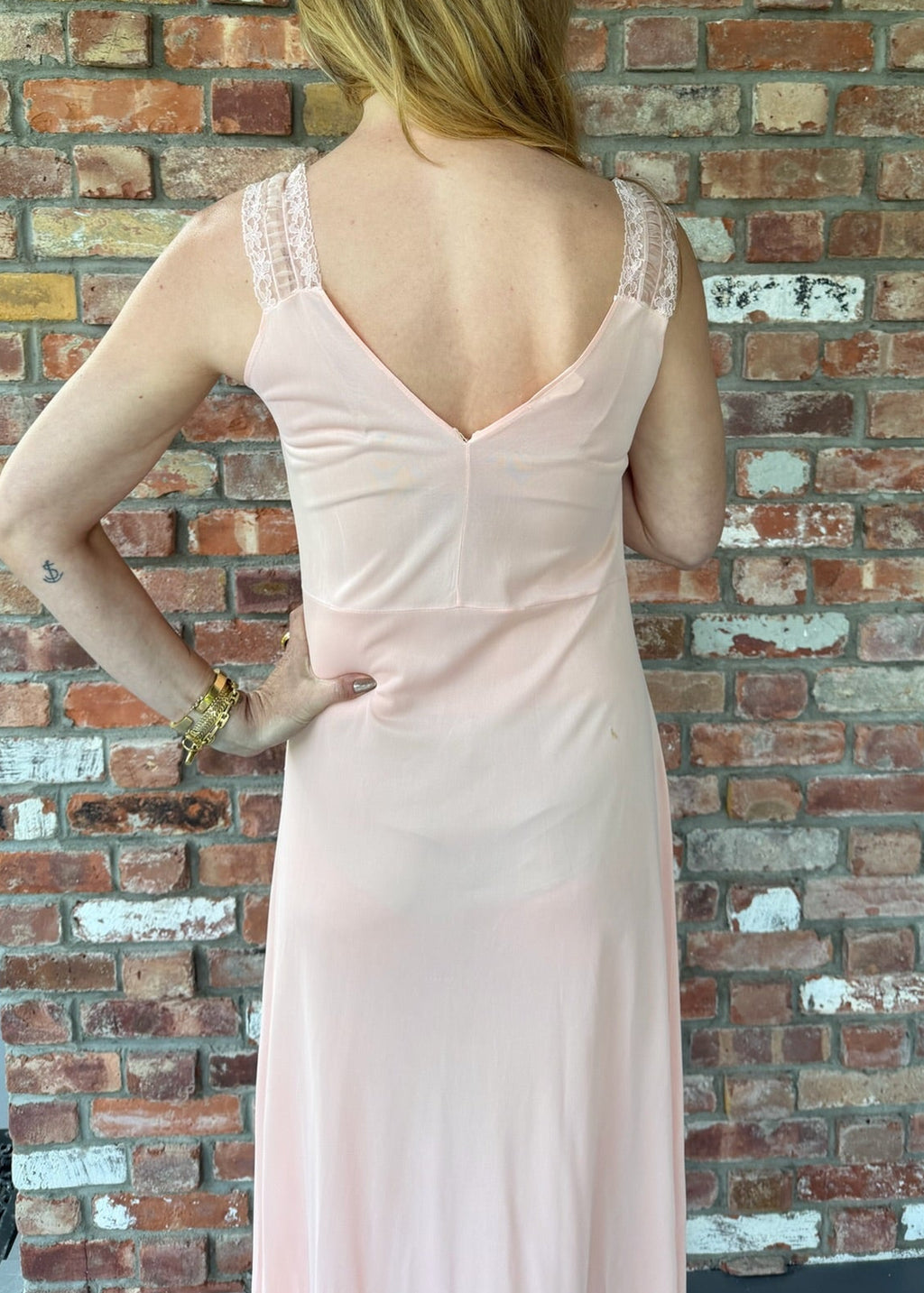 1950s to 1960s Peach Slip Gown with Lace Trim