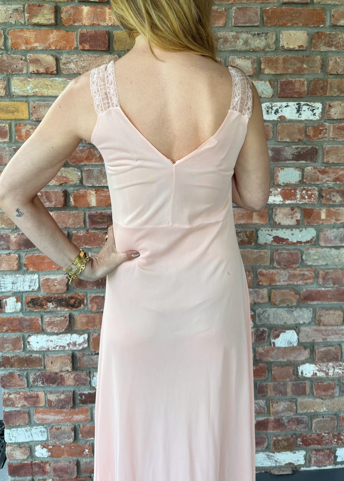 1950s to 1960s Peach Slip Gown with Lace Trim