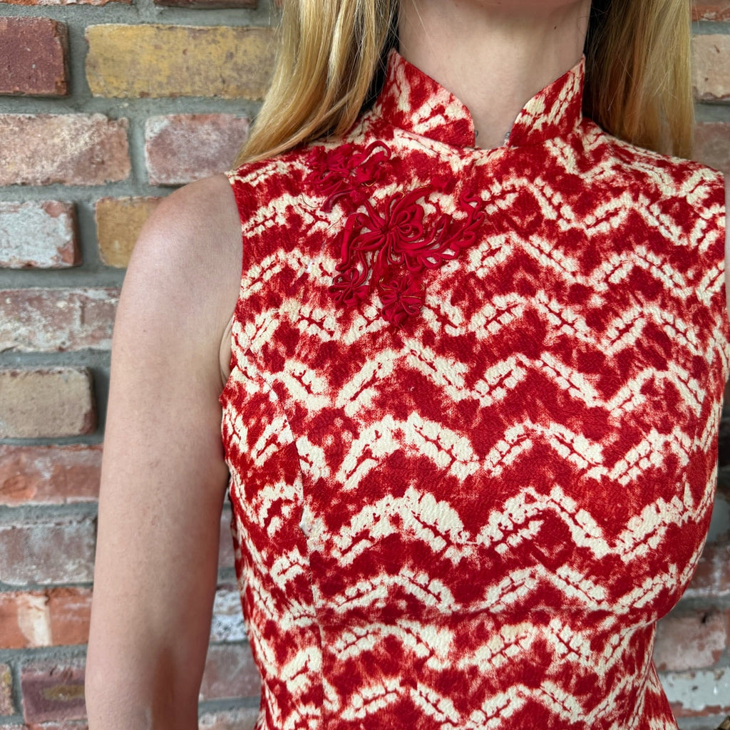 1990s Long Red Cheongsam Dress