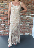 Early 2000s Beige and Blush Floral Satin Gown