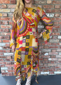 1970s Colorful Geometric Patterned Dress with Matching Bolero