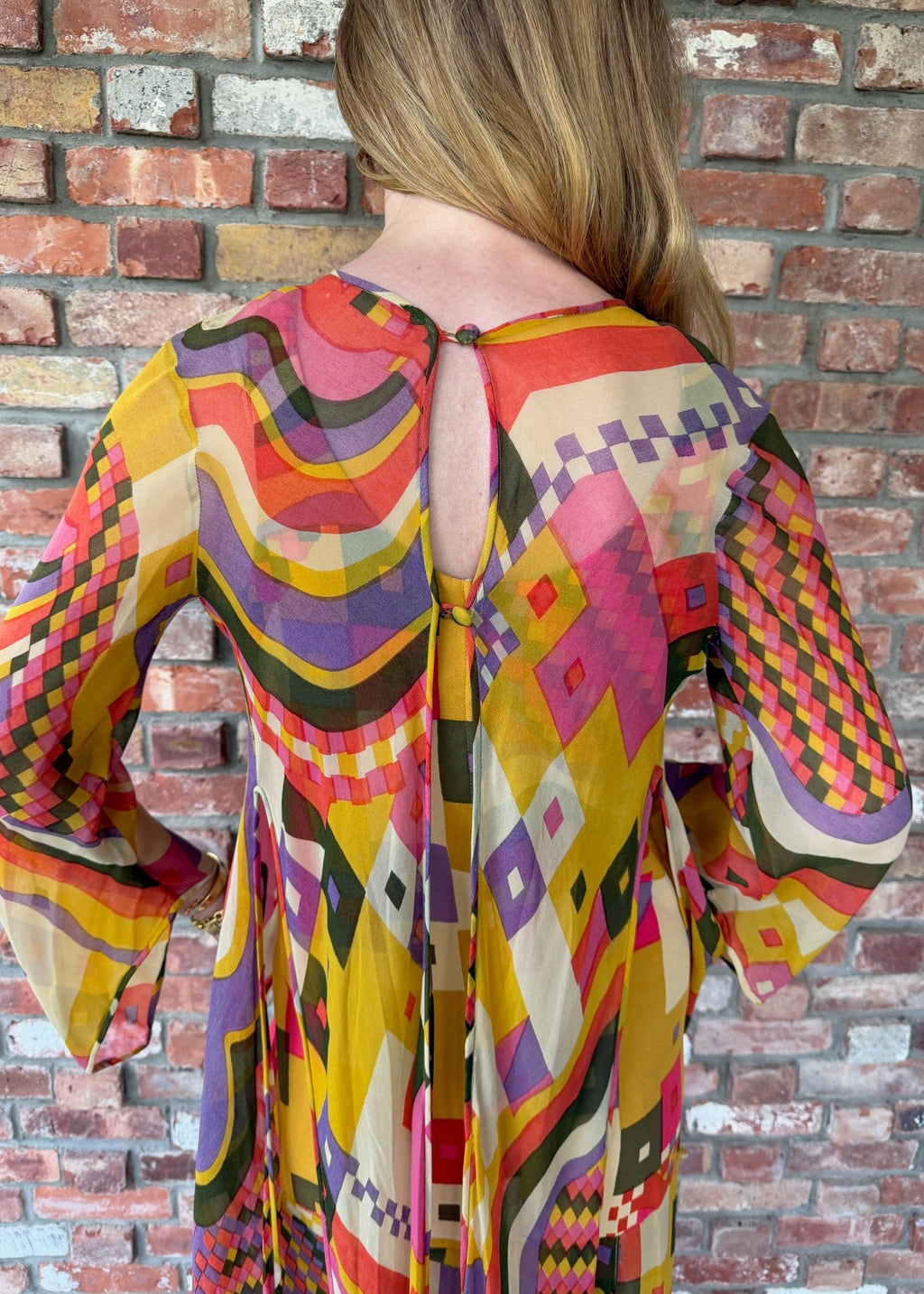 1970s Colorful Geometric Patterned Dress with Matching Bolero