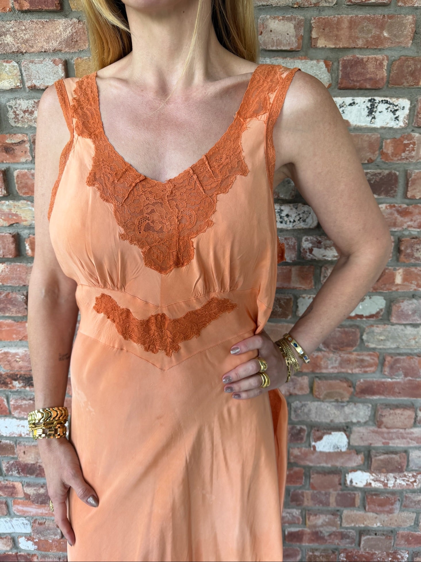 1930s Peach Tie Dyed Silk Gown